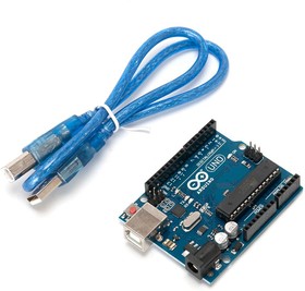 Фото 1/2 Плата UNO R3 ATMEGA328P-PU с кабелем USB (Arduino)