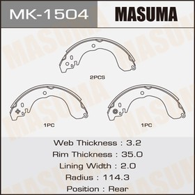 MK-1504, Колодки тормозные Nissan March (K12) 05-, Note (E11) 05-, Tiida 04-, Wingroad 05- барабанные Masuma