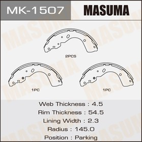 MK-1507, Колодки тормозные Ford Ranger III 11-; Nissan Navara III (D40) 14- барабанные Masuma