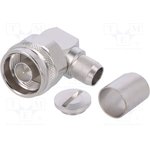 J01020A0045, Plug Cable Mount N Connector, 50Ω, Solder Termination, Right Angle Body