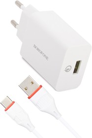 Фото 1/5 Блок питания (сетевой адаптер) BOROFONE BA21A Long Journey 1xUSB QC3.0, 18W, 3А с кабелем Type-C, 1м белый