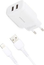 Фото 1/6 Блок питания (сетевой адаптер) BOROFONE BA37A Speedy 2xUSB, 2.4А с кабелем Lightning 8-pin, 1м белый