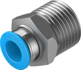 QS-1/2-10-50, Straight Threaded Adaptor, R 1/2 Male to Push In 10 mm, Threaded-to-Tube Connection Style, 133189