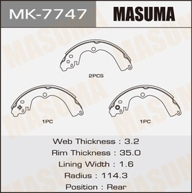 Фото 1/2 MK-7747, Колодки тормозные Subaru Forester (SF, SG) 97-, Impreza 92-, Legacy 89- барабанные Masuma