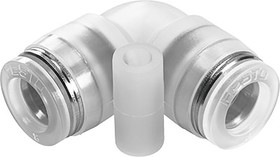 NPQP-L-Q6-E-FD-P10, Elbow Tube-toTube Adaptor, Push In 6 mm to Push In 6 mm, Tube-to-Tube Connection Style, 133106