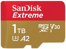 Фото 1/3 Флеш карта microSDXC 1024GB SanDisk EXTREME Class 10, UHS-I, W130, R 190 МБ/с,  SDSQXAV-1T00-GN6MN  без адаптера на SD