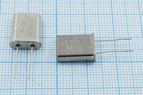 Кварцевый резонатор 7159,09 кГц, корпус HC49U, нагрузочная емкость 20 пФ, марка 49U[SDE], 1 гармоника, (7.15909)
