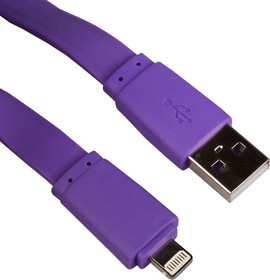 USB кабель "LP" для Apple iPhone/iPad 8 pin плоский широкий (сиреневый/коробка)