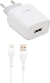 Фото 1/4 Зарядное устройство HOCO C72A Glorious 1xUSB, 2.1А + USB кабель Type-C, 1м (белый)