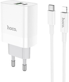 Фото 1/4 Зарядное устройство HOCO C80A Rapido 1xUSB, 1xUSB-C, 3А, PD20W, QC3.0 + USB-C кабель Lightning 8-pin