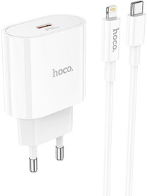 Фото 1/5 Блок питания (сетевой адаптер) HOCO C94A Metro 1xUSB-C, 3А, PD20W, + USB-C кабель Lightning 8-pin, 1м белый