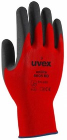 60967 7, Unilite 6605 RD Red Polyamide General Purpose Work Gloves, Size 7, Small, NBR Coating