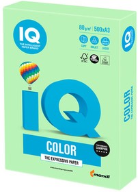 Фото 1/9 Бумага цветная IQ color, А4, 80 г/м2, 500 л., пастель, зеленая, MG28