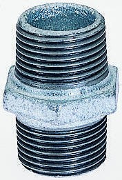 770280207, Galvanised Malleable Iron Fitting Hexagon Nipple, Male BSPT 1-1/4in to Male BSPT 1-1/4in