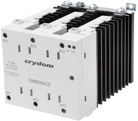 Фото 1/3 GNR25ACZ, 25 A rms Solid State Relay 3 Phase, Zero Crossing, DIN Rail, TRIAC, 280 V ac Maximum Load