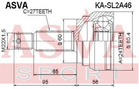 Фото 1/5 KA-SL2A46, ШРУС наружный L/R (+ABS) 24x60x27