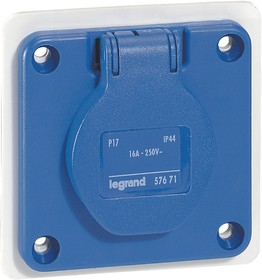 Фото 1/2 0 576 71, IP44 Blue Panel Mount 2P + E Industrial Power Socket, Rated At 16A, 230 V