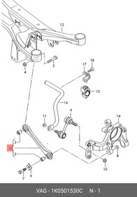 Фото 1/4 Рычаг задней подвески R VAG A3/Octavia/Superb/Golf V/Passat B6 1K0 501 530C