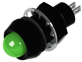 651-114-23, Светодиодный индикатор в панель, Зеленый, 28 В DC, 12.7 мм, 20 мА, 60 мкд, IP67