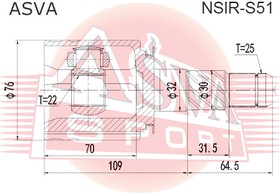 Фото 1/2 NSIR-S51, ШРУС внутренний правый 22x32x25