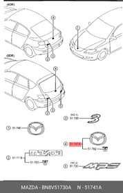 BN8V51730A, Эмблема крышки багажника, Mazda3 (BK)