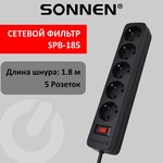 Сетевой фильтр SONNEN SPB-185, 5 розеток с заземлением, выключатель, 10 А ...