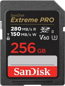 Фото 1/6 SDSDXEP-256G-GN4IN, Флеш карта SD 256GB SanDisk SDXC Class 10 V60 UHS-II U3 Extreme Pro 280/100MB/s