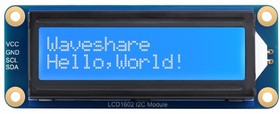 Фото 1/5 LCD1602 I2C Module, Модуль LCD1602 I2C, белый цвет с синим фоном, ЖК-дисплей 16x2 символов, 3,3 В/5 В