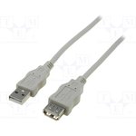 USB 2.0 extension line, USB plug type A to USB socket type A, 1.8 m, beige