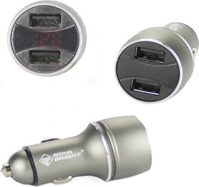 Зарядное устройство 2 USB-порта, 2100 мА, цифровой LED вольтметр, 12/24 В 46898