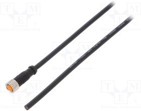 Sensor actuator cable, M8-cable socket, straight to open end, 3 pole, 2 m, PUR, black, 4 A, 0800 03 300 2M
