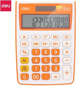 Фото 1/5 1189227, Калькулятор настольный КОМП. Deli E1238, 12-р, дв.пит., 145x105мм,оранжевый