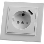 Розетка 1-местная с/з, 220В, 16А с защитной шторкой и с USB, серия Эрна, белая 39051