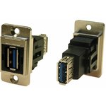 Straight, Panel Mount, Socket to Socket Type A to A 3.0 USB Connector
