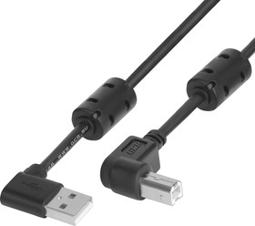 GCR-AUPC5AM-BB2S-F-1.0m, Кабель 1.0m USB 2.0, AM угловой/BM угловой, черный, ферритовые кольца, 28/28 AWG, экран, армированн