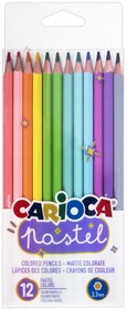 Фото 1/9 Карандаши цветные пастельные CARIOCA "Pastel", 12 цветов, шестигранные, заточенные, ПВХ чехол, 43034