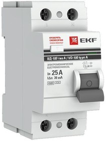 Фото 1/3 Выключатель дифференциального тока (УЗО) 2п 25А 30мА тип A ВД-100 (электромех.) PROxima EKF elcb-2-25-30-em-a-pro