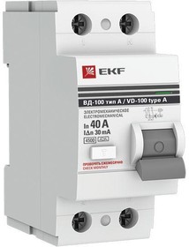 Фото 1/11 Выключатель дифференциального тока (УЗО) 2п 40А 30мА тип A ВД-100 (электромех.) PROxima EKF elcb-2-40-30-em-a-pro