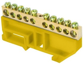 Фото 1/2 Шина нулевая N 6х9 10 отверстий желтый изолятор на DIN-рейку латунь PROxima EKF sn0-63-10-dz