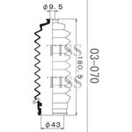 03-070, Пыльник рул рейки (d=9.5 D=43 L=180.5) Honda