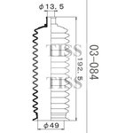 03-084, Пыльник рул рейки (d=13.5 D=49 L=192.5) Toyota