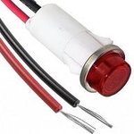 1092C1-12V, Panel Mount Indicator Round 0.5" LED Red Hi-Hat 12V Wire