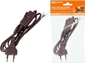 Шнур с выключателем и плоской вилкой ШУ01В ШВВП 2х0,75мм2 2м. коричневый "ЭКО" TDM