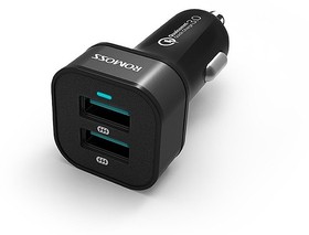 Универсальная автомобильная зарядка ROMOSS AU36P 36W с 2 USB-портами с функцией быстрой зарядки QC 3.0 черная