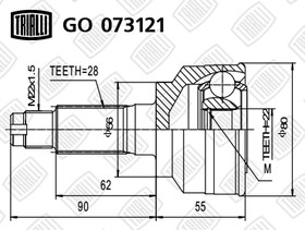Фото 1/5 GO073121, ШРУС для а/м Mazda 323 (98-) 1.5i/Kia Sephia II (98-) 1.6i (Корея/Америка) (наруж.) (GO 073121)