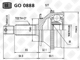 Фото 1/3 GO0888, ШРУС HYUNDAI SANTA FE 2001 =