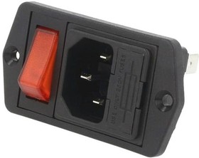 Plug C14, 3 pole, screw mounting, plug-in connection, black, BVA01/Z0000/02