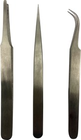 120 mm, Low Carbon Austenitic Steel, Bent; Flat; Rounded, Tweezer Set