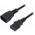 AK-PC-03A, Кабель; IEC C13 "мама",IEC C14 "папа"; 1,8м; черный; ПВХ; 10А