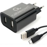 Адаптер питания USB 2 порта, 2.4A, черный + кабель 1м micro MP3A-PC-35